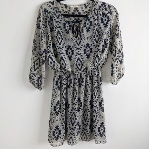 SOPRANO Navy Cream Aztec Blouson Mini Dress Juniors S